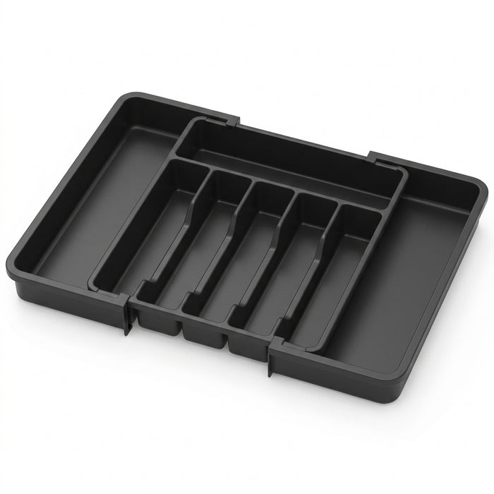 Expandable Cutlery Tray — Wooden or Black Plastic, 6–8 Compartments