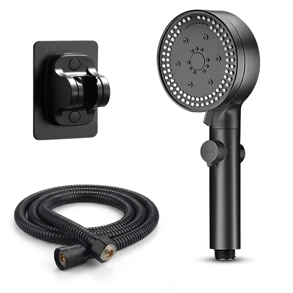 8-Mode High-Pressure Black Handheld Shower Head — Water-Saving, Fall-Resistant