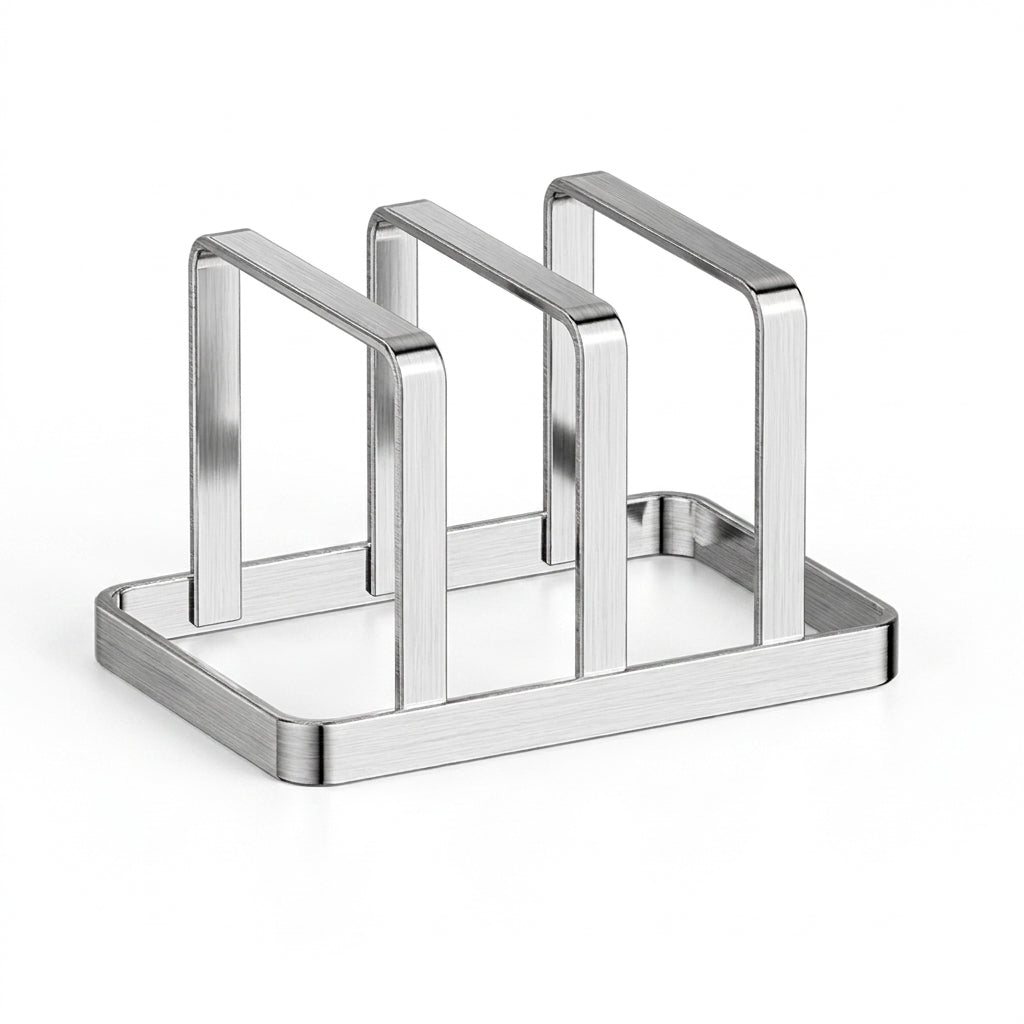 Stainless Steel Cutting Board & Pot Lid Organiser — Space-Saving Countertop Rack