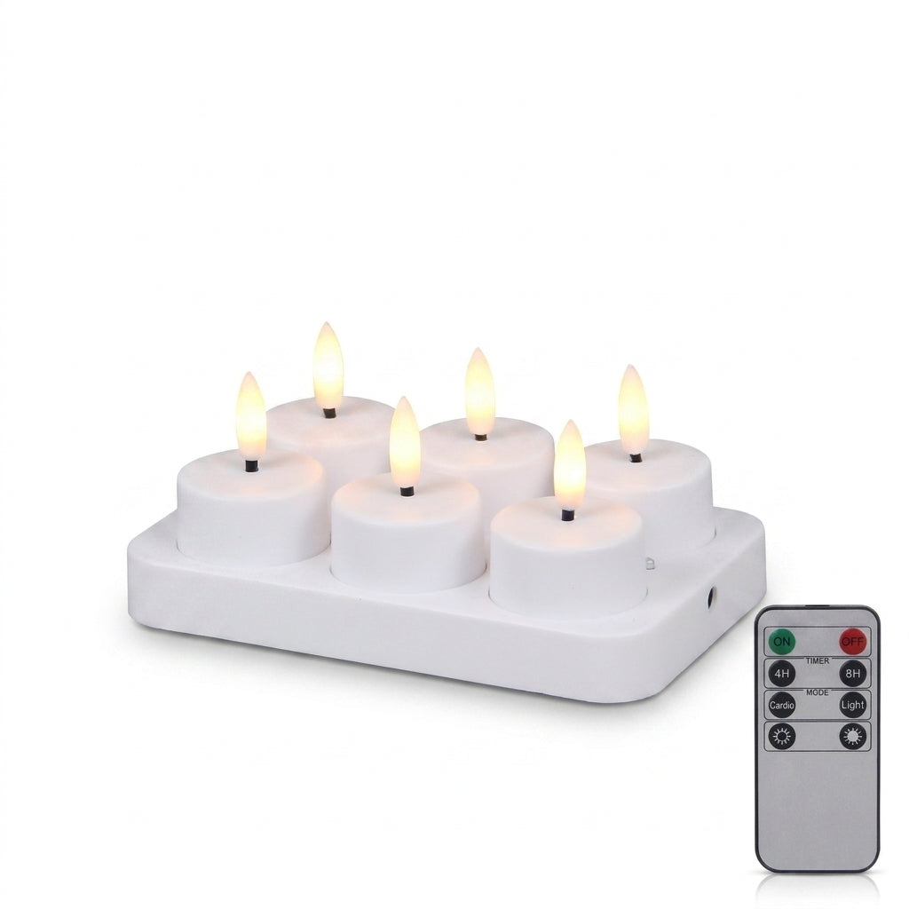 Rechargeable Flameless LED Tea Lights with Remote & Timer — 3D Flicker