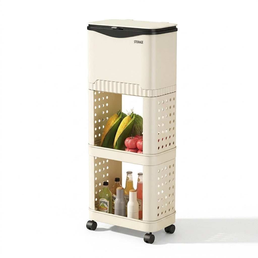 Multi-layer Kitchen Bin with Wheels – Large Capacity, Sliding Lid (PP)