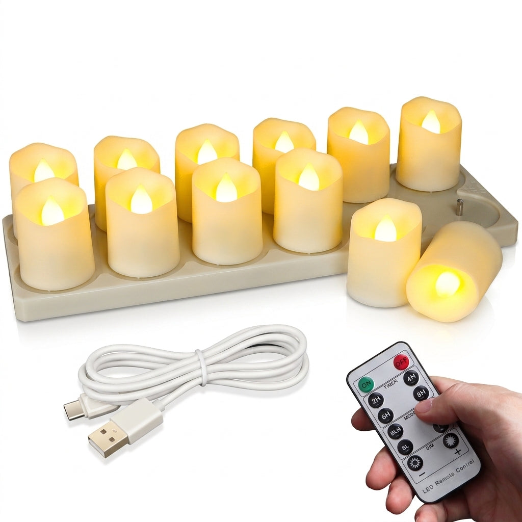 Rechargeable LED Tea Lights with Remote & Timer — Flameless Warm and Colour Modes