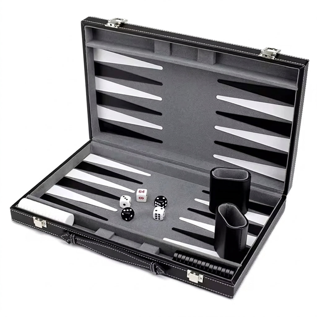 Classic Backgammon & Chess Set in Folding PU Leather Case – Portable Travel Game