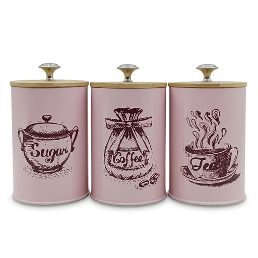 3-Piece Kitchen Canister Set — Coffee, Sugar & Tea Storage with Bamboo Lids