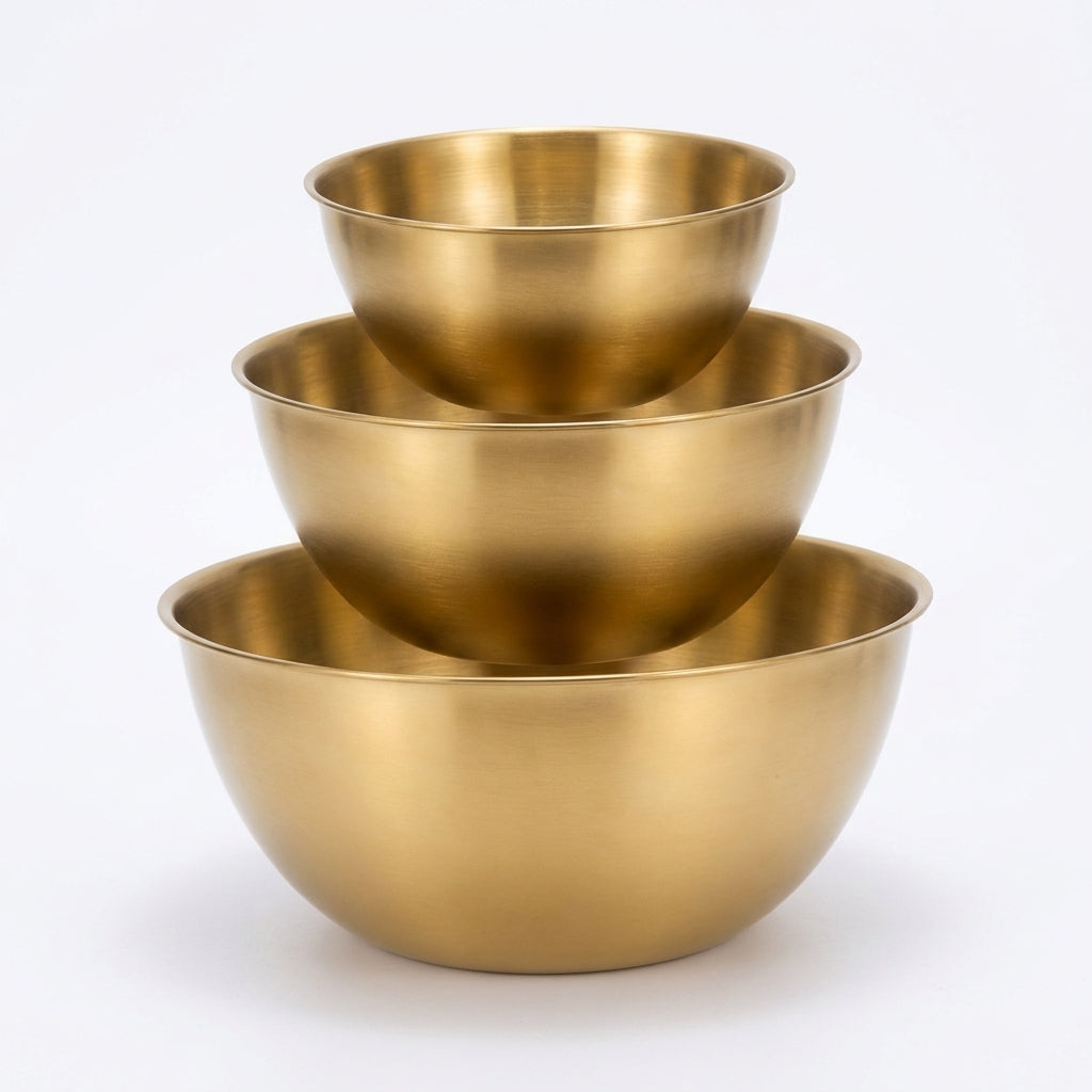 3pc Stainless Steel Mixing Bowl Set — Large Salad & Dough Bowls, Kitchen Accessories (Gold or Silver)