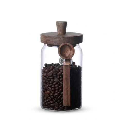 Glass Food Storage Jars with Wooden Lids & Scoop — Airtight Sealed Canisters for Sugar, Coffee, Candy