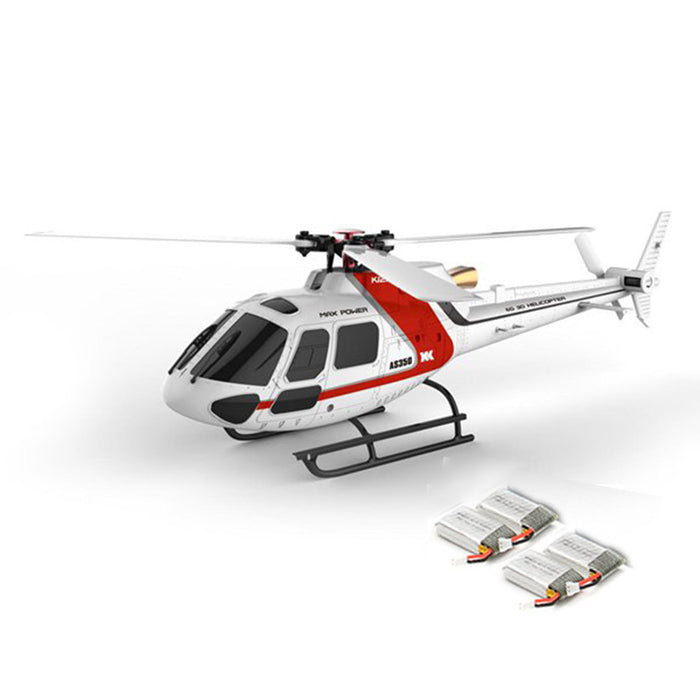 XK K123 6CH Brushless 3D6G System AS350 Scale RC Helicopter Compatible with FUTAB-A S-FHSS 4PCS 3.7V 500MAH Lipo Battery