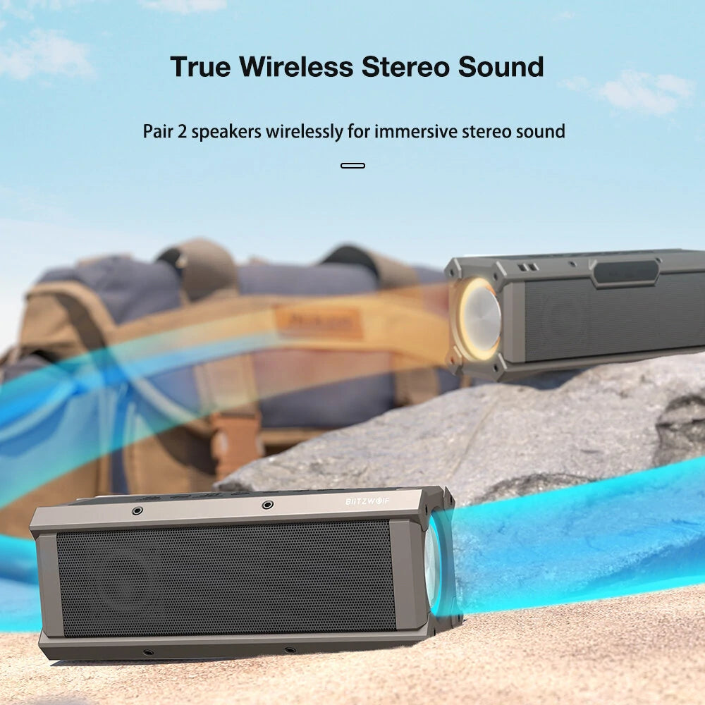 Two BW-WA3 speakers illustrating wireless stereo pairing